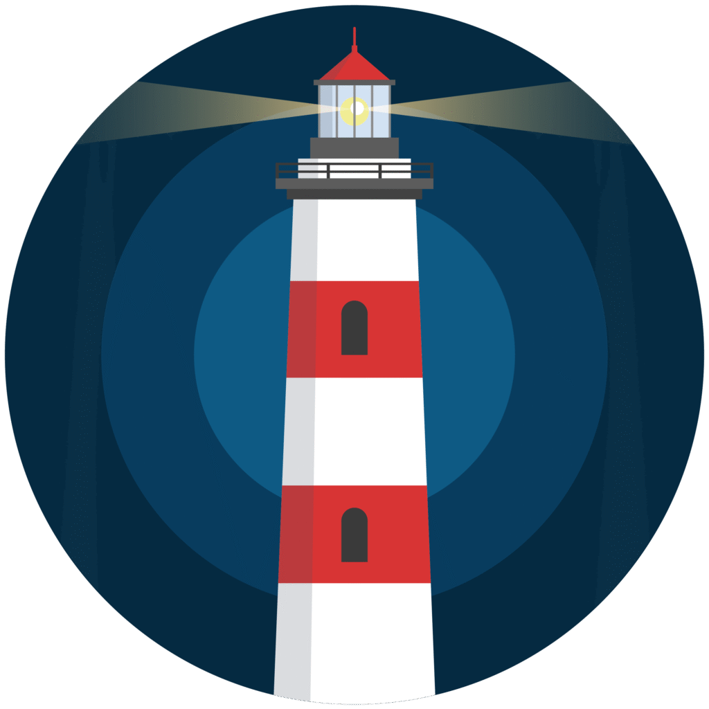 Illustration d’un phare lumineux représentant la mission universitaire comme repère collectif face aux menaces contre la liberté académique.