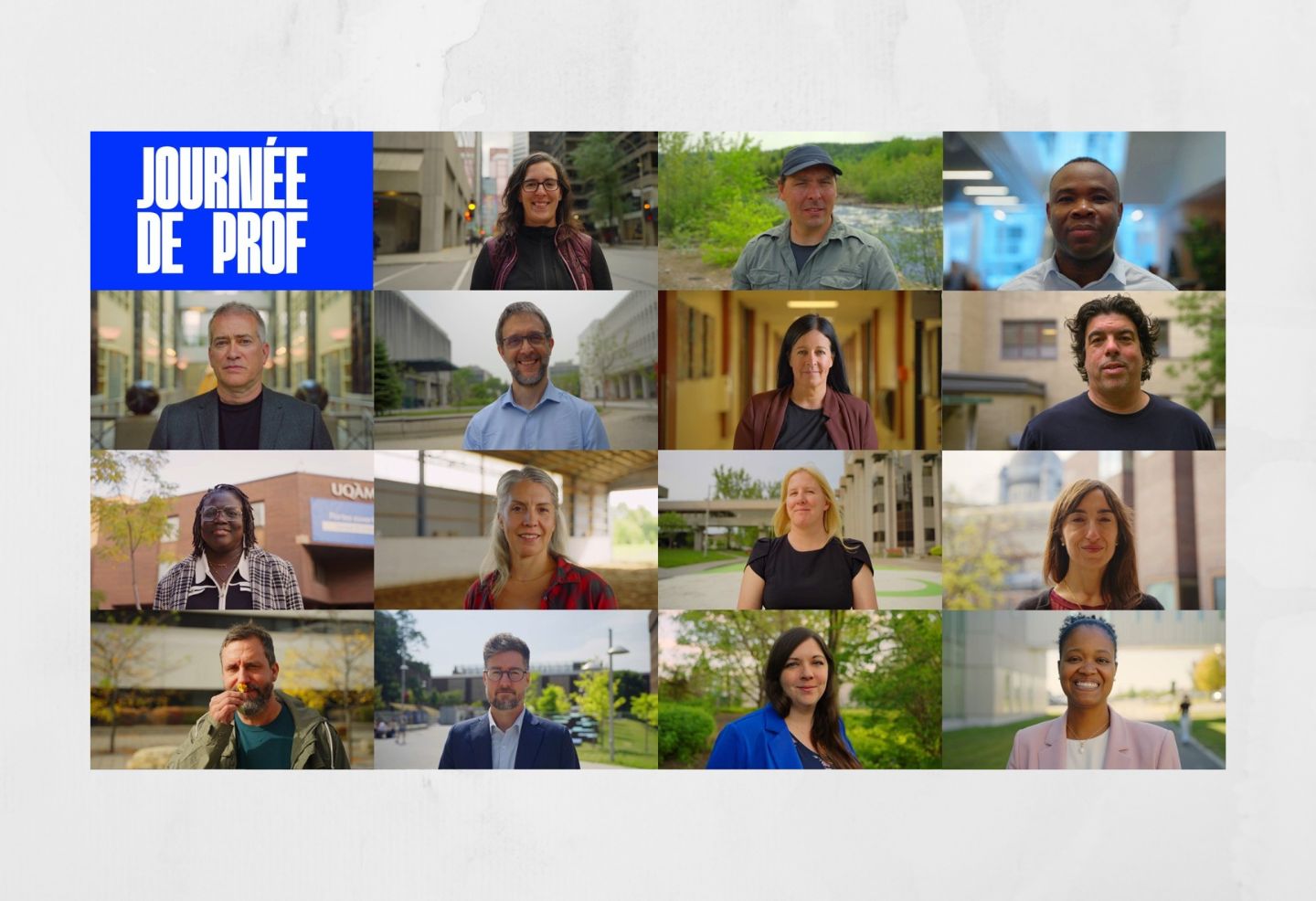 Montage présentant les professeures et professeurs participant à la série documentaire « Journée de prof » produite par Savoir média.